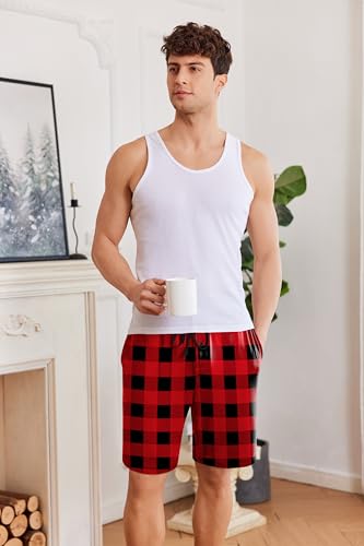 Image of Ekouaer Men's Pajama Shorts Soft Sleepwear Bottoms Elastic Waistband Loungewear Breathable Men Shorts with Pockets