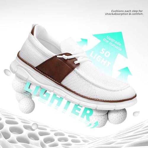 Image of Mens Casual Slip in Boat Shoes Fashion Lightweight Slip On Loafers Walking Beach Sneakers Work Mesh Oxfords Soft Sole