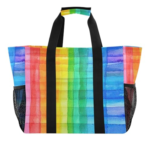 YETTASBIN Rainbow Stripes Large Foldable Travel Tote Bag, Lightweight Waterproof Swim Pool Bag with Handles & Pocket for Beach Outdoor, Reusable Grocery Bag for Kitchen, Shopping2