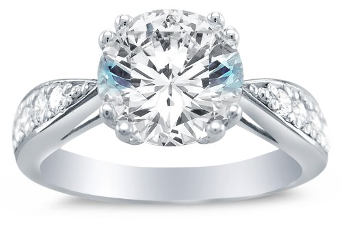 Solid 14k White OR Yellow Gold Round Brilliant Cut Solitaire with Round Side Stones CZ Cubic Zirconia Engagement Ring 2.0ct.3