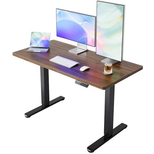 HUANUO Höhenverstellbarer Schreibtisch 120 x 60 cm, 4 Speicherhöheneinstellungen, Elektrischer Schreibtisch für Home Office & Computer-Arbeitsplatz, Standing Desk, Schwarz Nussbaum