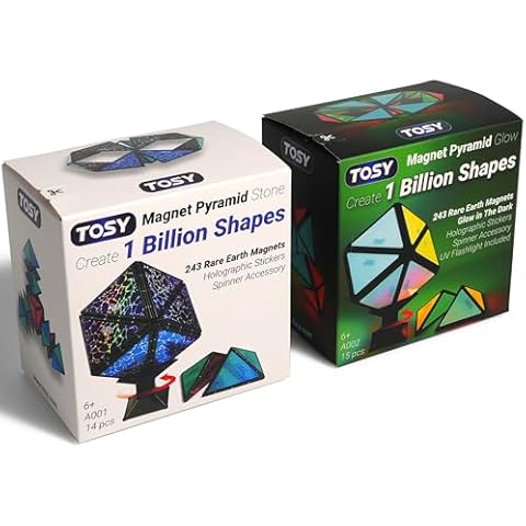 TOSY Magnet Pyramid - 1 Fidget Cube Transforms into 1 Billion Shapes, 243 Rare Earth Magnets, Glowing, Holographic Design, Spinner Accessory, Gift for Christmas Birthday (Set of 1 Stone 1 Glow) Cover