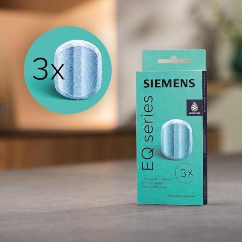 Siemens Entkalkungstabletten TZ80002A, 3 Stück, entfernt Kalkablagerungen und schützt vor Korrosion, Original-Zubehör, passend für Kaffeevollautomaten der Reihen EQ, surpresso und Einbauvollautomaten