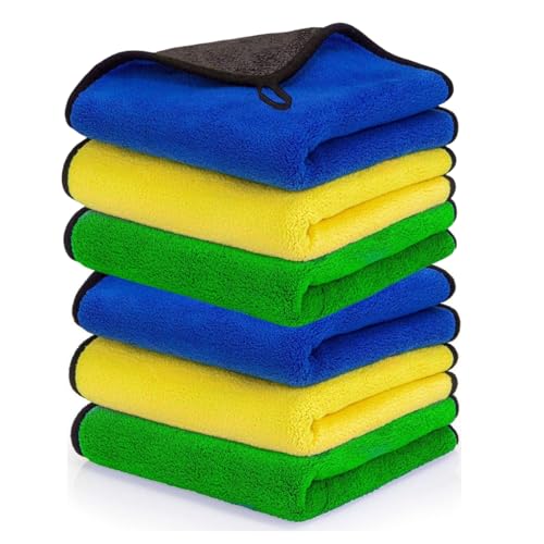 SKY-TOUCH 6pcs Microfiber Car Drying Towel for Cleaning and Detailing Double Sided Multipurpose Towels for Windows Screen and Kitchen