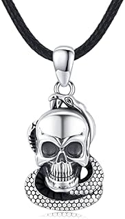 MEDWISE Skull Necklace 925 Sterling Silver Snake Pendant Gothic Jewelry Gift for Women Men