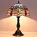 WERFACTORY Tiffany Lamp Blue Red Stained Glass Dragonfly Style Bedside Table Lamp Desk Reading Light 12X12X18 Inches Decor Nightstand Bedroom Living Room Home Office S688 Series