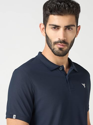Image of TECHNOSPORT Men's Solid Slim Fit Polo Collar T-Shirt MATPIQ Half Sleeve Button Polyester for Gym Running Workout UPF50+ Anti Odour