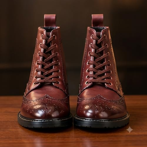 Buy PHABHU Wingtip Brogue Boot - Genuine Leather Boots - High Ankle Brogue Boot For Men (Brown, UK Footwear Size System, Adult, Men, Numeric, Medium, 9) at Amazon.in - Image 6