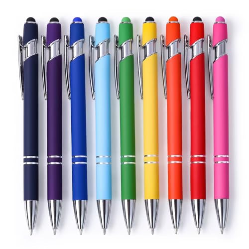HALOMNNI 9 Pack Ballpoint Pens 2-in-1 Retractable Ballpoint Pen with Stylus Tip, Metal Stylus Pens for Touch Screens, 1.0 mm Black Ink