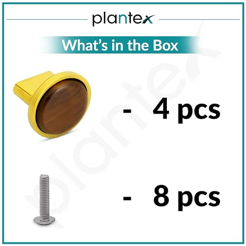 Image of Plantex Knobs for Drawer /Round Drawer Knobs /Knobs for Cabinets /Pull-Push Knobs for Kitchen /Bedroom Drawer - Pack of 4 (Small, Gold & Wood)