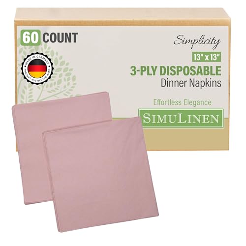 SimuLinen Dusty Rose Pink Disposable Paper Napkins 3-Ply 13in x 13in - 30 Pack - Simplicity Collection Perfect for Birthday or Dessert Parties