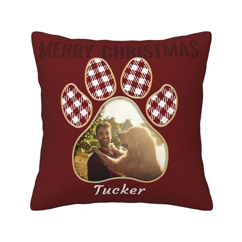 Personalized Pet Christmas Pillow Insert Included Custom Cat and Dog Photo Memory Decoration Memorial Gift