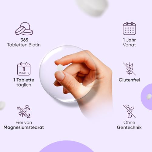 Biotin Tabletten - 12.000mcg je Portion - 365 vegane Tabletten - Biotin trägt zur Erhaltung normaler Haut und normaler Haare bei (Laut EFSA) - 1 Jahr Vorrat - Bekannt als Vitamin B7 - WeightWorld