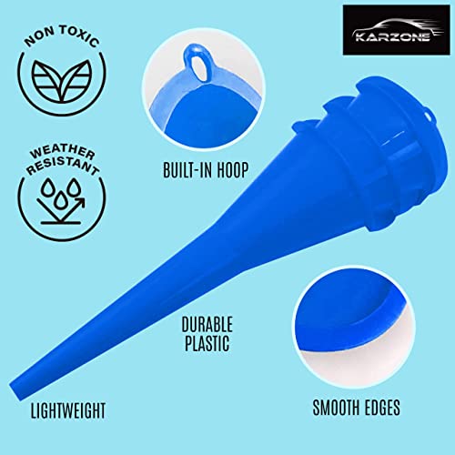 Karzone Funnel - 3 Pack Oval Oil Funnels For Automotive Use Plastic Large Funnel For Gas, Lubricants And Fluids, Kitchen Funnels For Filling Bottles, Jars & Containers - Blue #TOP3