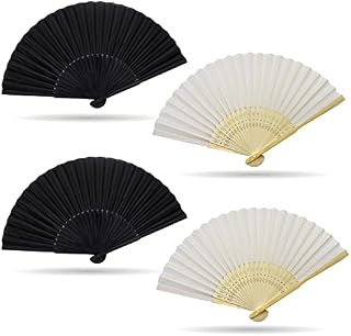 4 Pcs Black Folding Hand Fan, Silk Fabric Bamboo Ribs Handheld Fan , Folding Chinese Fan for Wedding Christmas Party Prom Festival DIY Home Decorations