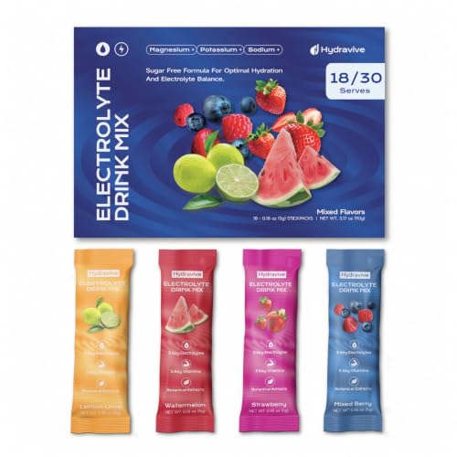 Image of Daily Hydration Electrolyte Powder Sugar Free -Variety 18 Packs | Liquid Daily IV Drink Mix | 1,000mg Total of 5 Electrolytes | 5 Vitamins | Ashwagandha, L-Theanine | Non-GMO| 0 Calorie