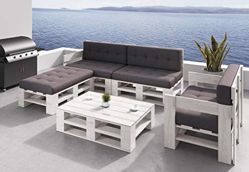 sunnypillow Palettenmöbel Europaletten Indoor und Outdoor Lounge Gartenmöbel Holz Gartenmöbel Set Lounge Möbel Terrasse Balkon Loft Stil Paletten | Weiß Bank 120 x 60 cm Höhe : 30 cm – Bild 7