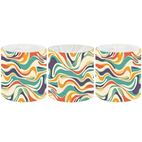 3 Pack Cylinder Glass Lamp Shade Abstract Retro Swirl Colorful 70s Aesthetic Cute Type Space Covers with 1-5/8" Fitter Opening Light Fixture Replacement for Table Lamp Bathroom Vanity Light