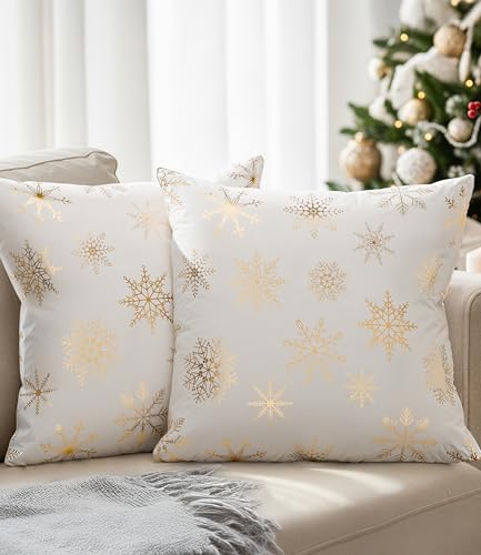 CGK Christmas Pillowcases Set of 2, Pillow Covers - Snowflakes Foil, 18x18