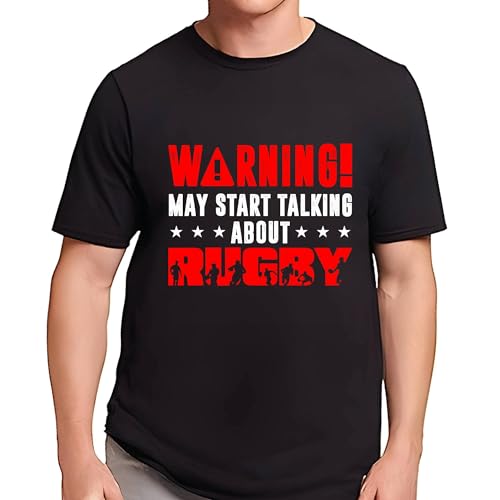 Funny Rugby Gift Idea for Rugby Fans and Lovers Warning May Start Talking About Rugby Men Women Black Multicolor T Shirt