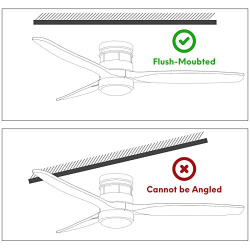 Ekiznsn 52 Inch Modern Outdoor Flush Mount Ceiling Fan With Lights Remote Control, Low Profile Wood Ceiling Fan With 3 Blades For Bedroom/Living Room, Matte Black #TOP6