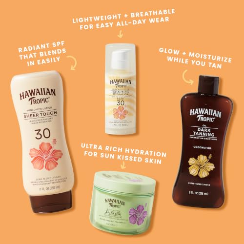 Image of Hawaiian Tropic Sunscreen Protective Dark Tannning Sun Care Sunscreen Lotion - SPF 4, 8 Ounce | Luminous tanning sunscreen, Hydrating shea and cocoa butters, Fast-absorbing texture, Iconic tropical scent, Vegan