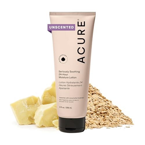 Acure 24hr Moisturizing Lotion - Soothing & Hydrating Unscented Body Lotion for Women & Men, Daily Moisturizer for Dry Skin w/Cocoa Butter & Colloidal Oatmeal, Fragrance Free, Natural, Vegan- 8 fl oz