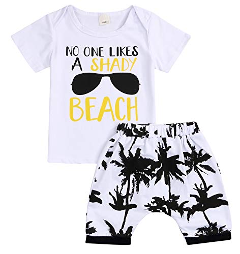 YOUNGER STAR Baby Boys Girls Short Sleeve Shady Beach Glasses Shirt Summer Clothes and Palm Shorts Set