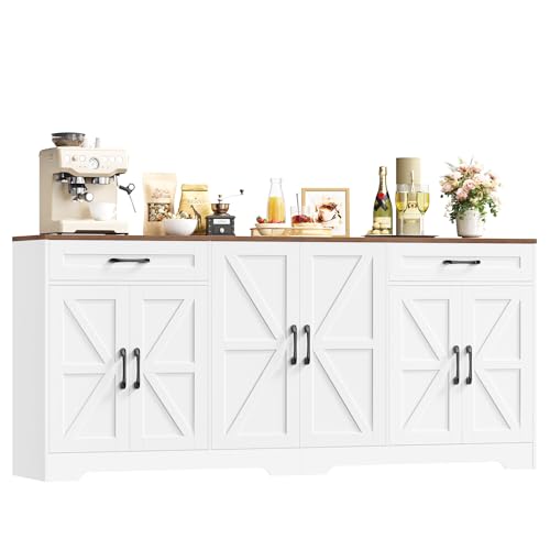 HOCSOK Buffet Cuisine, 180 cm Buffet Salle a Manger avec 6 Tiroirs 2 Portes, Meuble de Rangement, Armoire Vaisselier Cuisine pour Salon, Cuisine, Couloir, 180×87×34 cm