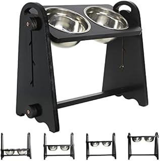 LECERENT Adjustable Elevated Dog Bowls for Large, Medium and Small Dogs - Raised Dog Bowl Stand for Food and Water, 4 Heights, Freely Adjust Angle (Black)