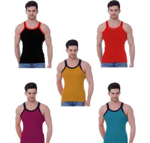 Men's Cotton Gym Vest Pack of 5 | Regular Fit Sleeveless Sando Ganji Casual Inner-image-37