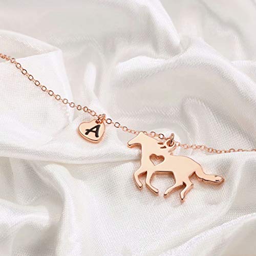 MONOOC Horse Gifts for Girls Necklace - Stainless Steel Dainty Horse Pendant Heart 26 Initial A-Z Necklaces for Women Girl 6