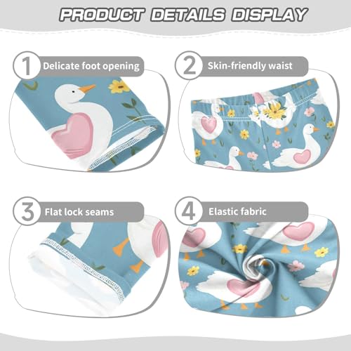 Wusikd White Geese Girls' Leggings Toddler Doodles Pink Hearts Kids Yoga Pants Dance Active Tights 4T3