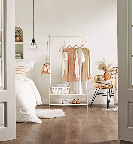SONGMICS Vintage Clothes Stand and Rack with Garment Rail and 2 metal shelves 92 x 41 x 173 cm (W x D x H) Cream HSR07W