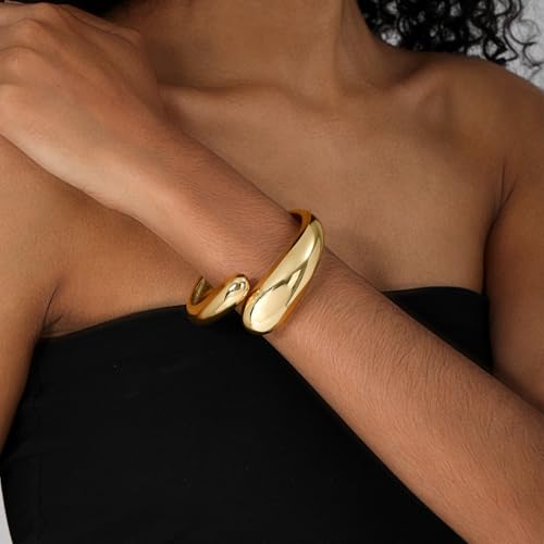 Chunky 14K Gold Plated Cuff Bracelets Bangle Bracelets for Women 14K Gold Polished Thick Waterdrop Statement Bracelet Open Cuff Bracelet Gifts for Women Jewelry Trendy2