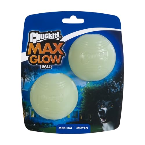 Chuckit! CH33067 Max Glow Medium 2-er Pack | Hüpfbälle, leuchtet im Dunkeln, ein Chuckit-Hundespielzeug, hergestellt als Ball für Hunde, Größe M, 6,3 cm max. Leuchtbälle