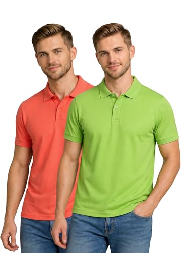 Image of INKKR Men's Combo Polo Neck Cotton Blend Solid T-Shirt (Pack of 2)
