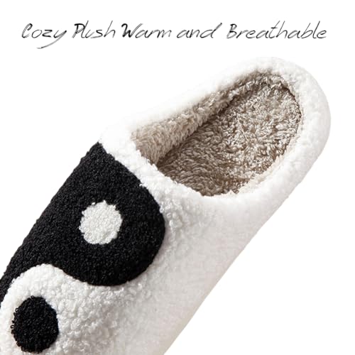 Image of Women's Men's Preppy Happy Face Slippers Comfy Warm Plush Slip-On House Slipper for Winter Indoor Soft Cushion Non-slip Fluffy Slides Slippers