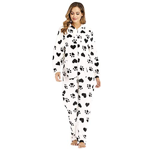Preisvergleich Produktbild Pyjama Modepyjamas Damenpyjamas Flanell Pyjamas Frau Druck Nachtwäsche Fleece Herbst Winter Pyjama Set Overalls S Weiß