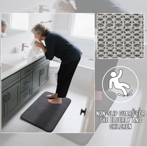 Image of Yimobra U-Shaped Toilet Bath Mat Set 2 Piece - Soft Absorbent Quick Dry Memory Foam Bathroom Rugs, Machine Washable Non Slip Floor Carpet for Tub Shower & Single Sink (17x24 & 24x20, Dark Gray)