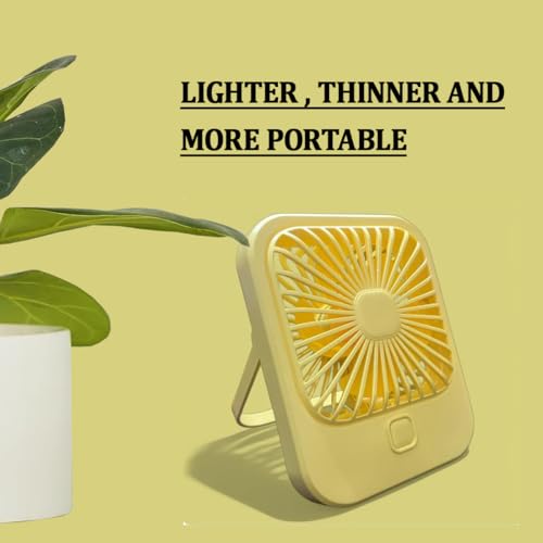 Image of Litehom Small Desk Fan, 2000mAh Rechargeable Fan Battery Powered, 180Foldable Portable Fan, 3 Speeds Adjustable USB Fan Silent Powerful for Home Office Travel Outdoor (YELLOW)