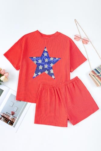 Image of Womens Pajama Sets 2 Piece Pjs Sleepwear Soft Comfy Short Sleeve Tops and Shorts Lounge Set Loungewear Outfit