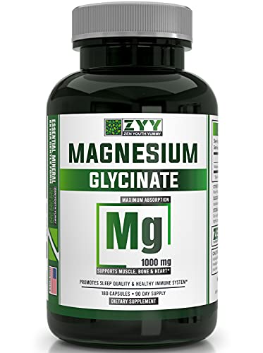 Magnesium Glycinate, 1000mg Chelated Maximum Strength, Non-GMO, Free of Gluten, Dairy & Soy, Promotes Restful Sleep & Relaxation, Supports Muscle, Bone, Joint, Brain & Heart Health, Relieves Stress