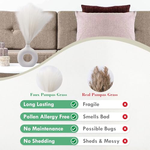Image of CURATED CART Faux Pampas Grass Set of 6 Small Artificial Flowers for Home Decoration, Office, Bedroom, Living Room, Table Decor and Craft Corner Styling, White Color, 41 cm Height, (Without Vase)