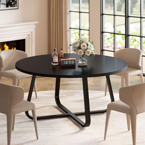 Amazon.com - Black Round Dining Table for 6 - Modern Circle 51 Inch Large Room Kitchen Dinning ...