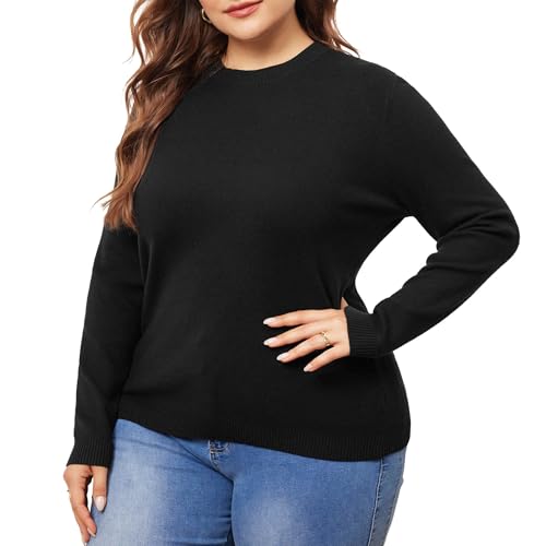 Image of Agnes Orinda Plus Size Sweater for Women Long Sleeve Crewneck Shirts 2024 Fall Knit Casual Basic Tee Tops