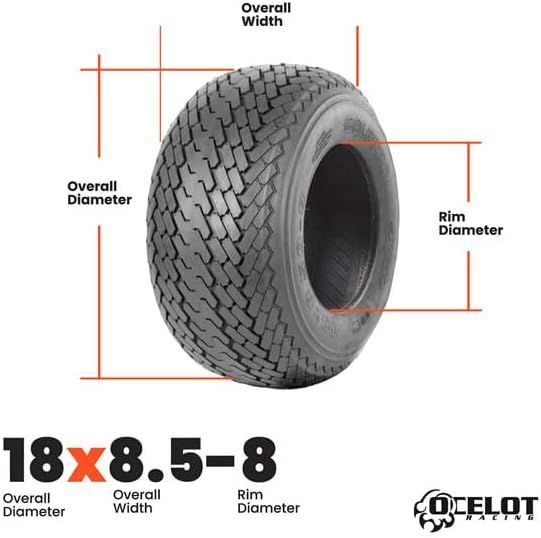 Ocelot Excel Golf Pro Golf Cart Tire 18x8.5-8, Fits Club Car, Yamaha, EZGo Golf Carts With Stock Size 8x7 OEM Wheels, Tubeless tire, Turf Style Tread for Low Impact On Grass