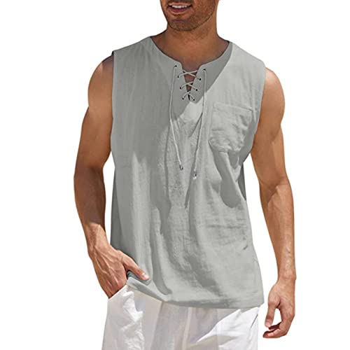 Chemise de coton et lin anti-transpiration sans manches pour homme actif