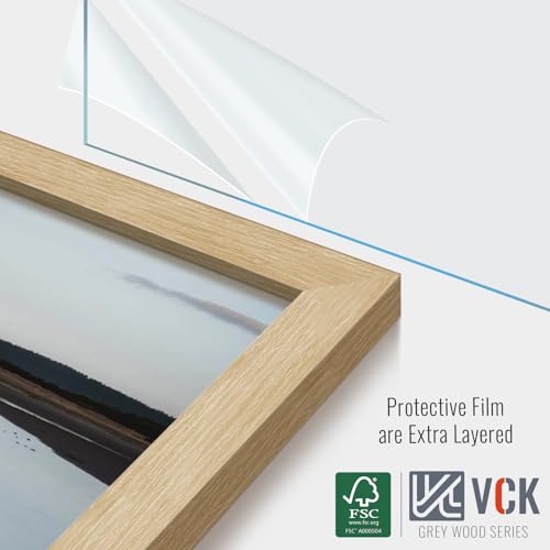 Image of VCK 18x24 Poster Frame 5 Pack, Oak Wood, 16x20 Mat, for Wall Art