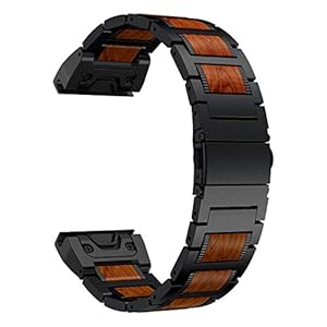 LDFAS Fenix 7X/6X/5X Plus Band, Natural Wood Red Sandalwood Stainless Steel Metal Watch Band, 26mm Quick Release Easy Fit Strap Compatible for Garmin Fenix 7X/6X Pro/5X/5X Plus/3HR/Descent Mk2